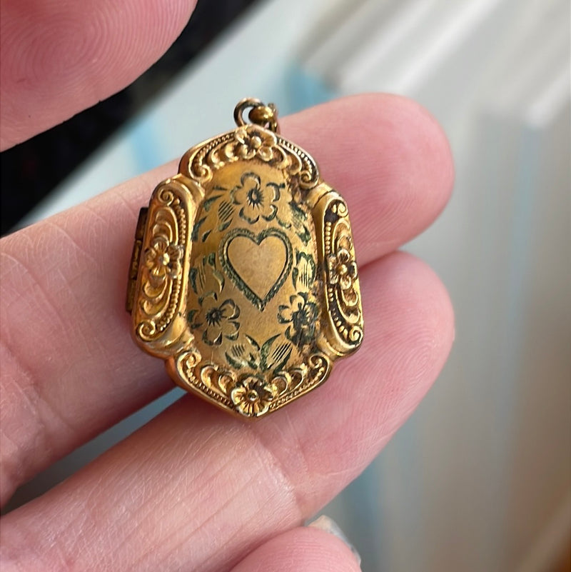 Shield Flower Locket - Gold Filled - Vintage