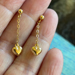 Dainty Heart Puffy Earrings - 14k Gold - Vintage