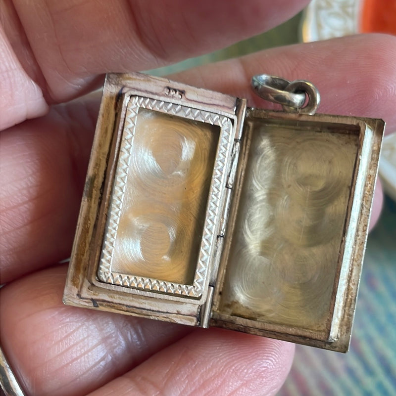 Engraved Book Locket - Sterling Silver - Vintage