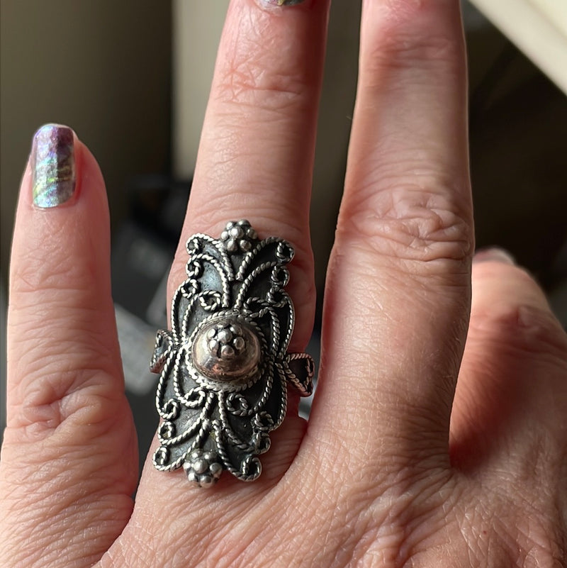 Ornate Saddle Ring - Sterling Silver - Vintage