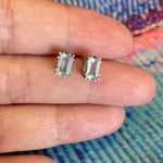 Aquamarine Earrings - Emerald Cut - 10k White Gold - Vintage