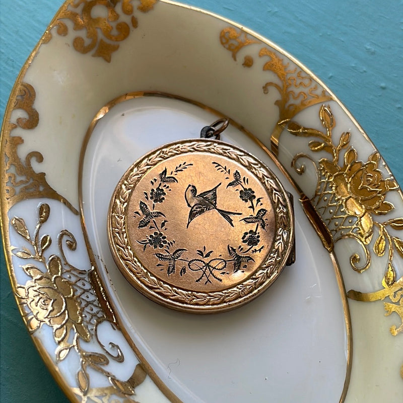 Bird Locket - Gold Filled - Antique