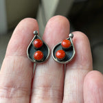 Coral Teardrop Earrings - Sterling Silver - Vintage