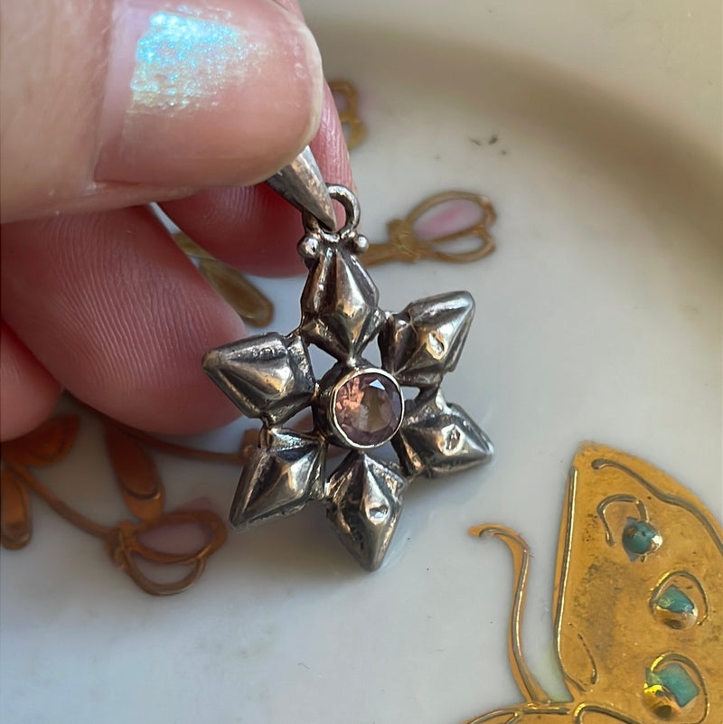 Amethyst Star Pendant - Sterling Silver - Vintage