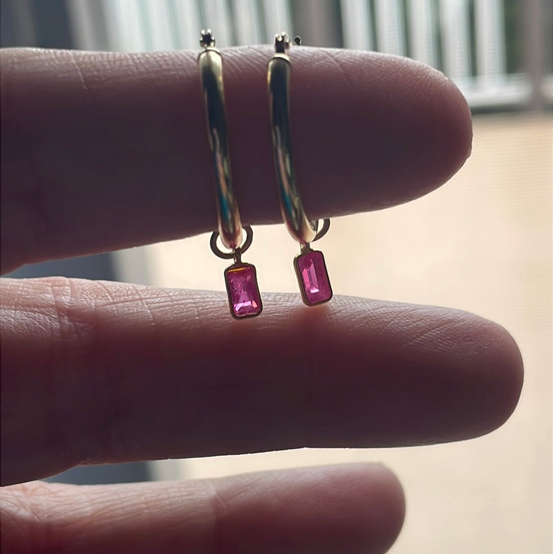 Ruby Hoop Earrings - 14k Gold Hoops - 18k Gold Drops - As Is