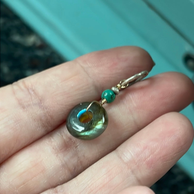 Labradorite Pendant - Turquoise - Sterling Silver and Gold Filled - Handmade