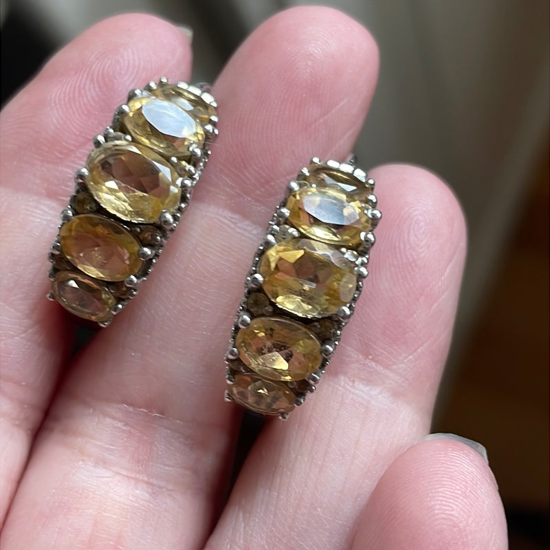 Citrine Hoop Earrings - Sterling Silver - Vintage