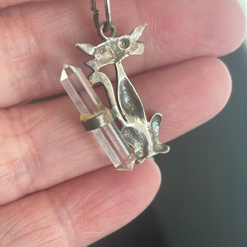 Cat Crystal Pendant - Sterling Silver - Vintage