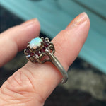 Garnet Opal Flower Ring - Sterling Silver - Vintage