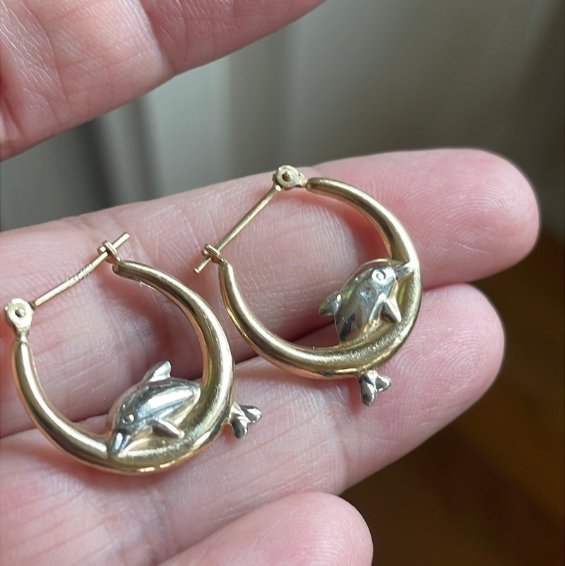 Dolphin Hoop Earrings - 10k Gold - Vintage