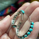 Turquoise Hoop Earrings - Sterling Silver - Vintage