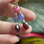 Sapphire, Garnet and Tanzanite Drop Earrings - Seed Pearl - Gold Filled - Handmade