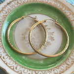 Large Hoop Earrings - Engraved - 10k Gold - Vintage