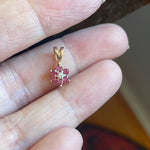 Ruby Diamond Flower Pendant - 10k Gold - Vintage