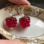 Ruby Glass Berry Earrings - Gold Filled - Handmade