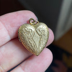 Engraved Flower Heart Locket - Gold Filled - Vintage