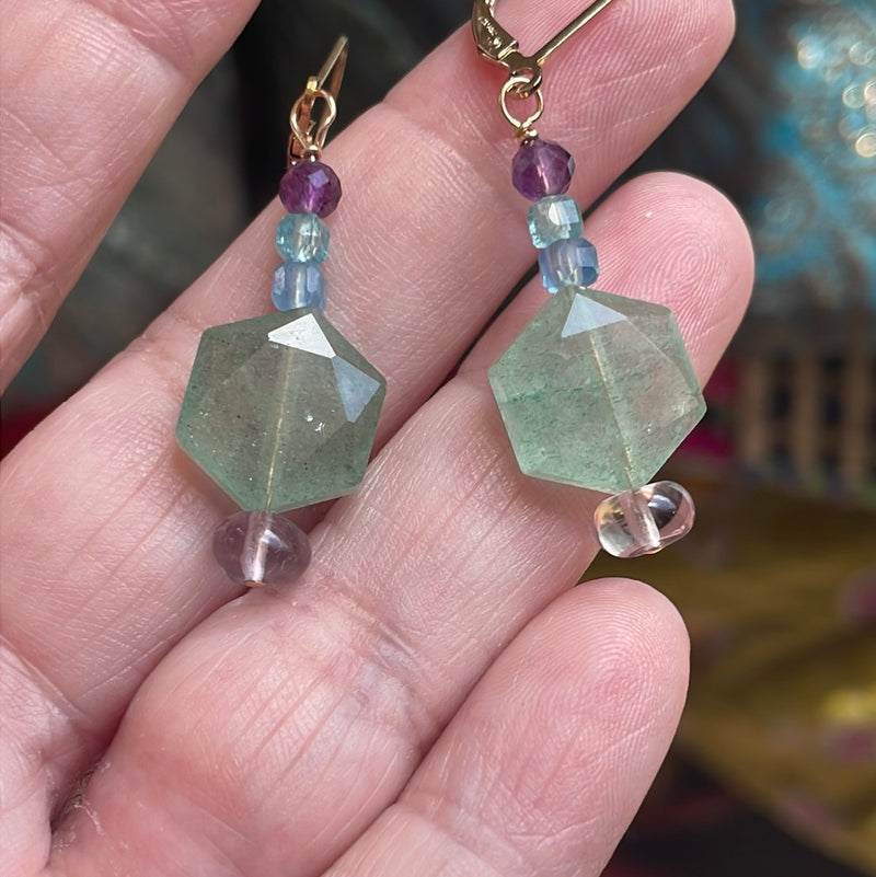 Ocean Drop Earrings - Chalcedony, Fluorite and Apatite - Gold Filled - Handmade