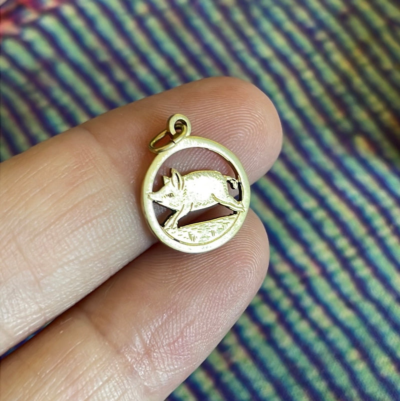 Rare Ornate Pig Charm - 14k Gold - Antique