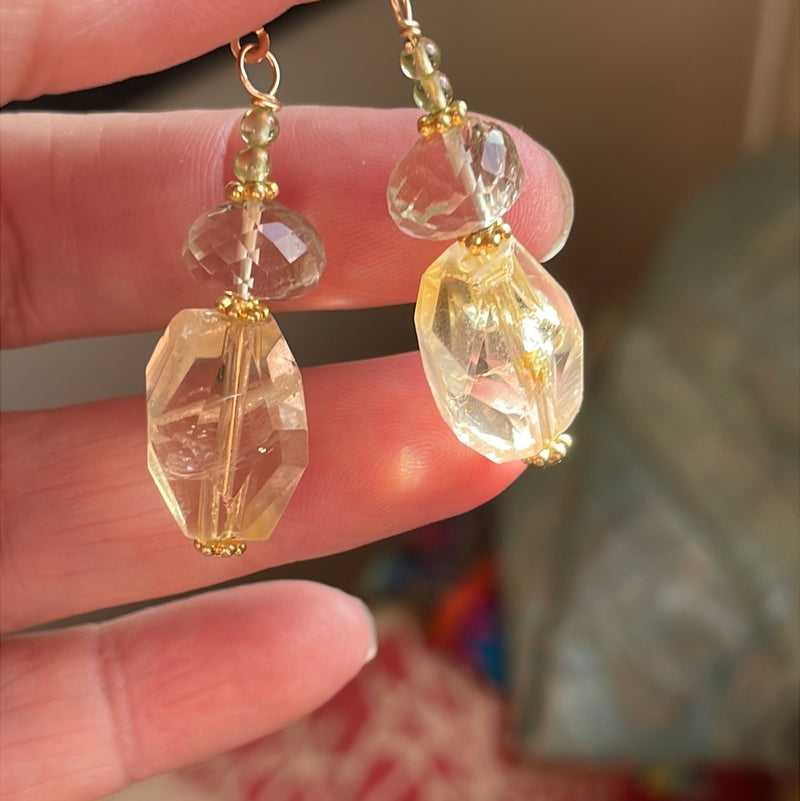 Citrine Prasiolite Earrings - Peridot - Gold Filled - Handmade