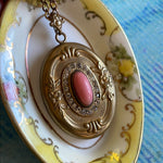 Coral Paste Locket - Art Nouveau - Gold Filled - Antique