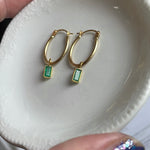 Emerald Oval Hoop Drop Earrings - 14k Gold Hoops and 18k Gold Drops - Vintage