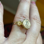 Sagittarius Ring - Zodiac Ring - Flower Shoulders - 14k Gold - Vintage