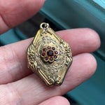 Red Paste Nouveau Locket - Gold Filled - Antique