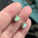 Opal Stud Earrings - Sterling Silver - Vintage