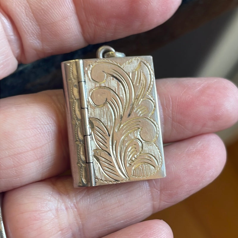 Engraved Book Locket - Sterling Silver - Vintage