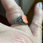 Carved Coral Cameo Ring - Sterling Silver - Vintage