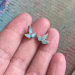 Turquoise Inlay Stud Earrings - Sterling Silver - Vintage