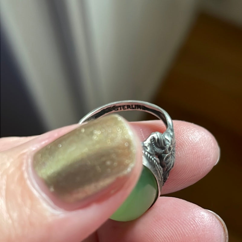 Jade Ring - Art Nouveau- Sterling Silver - Vintage