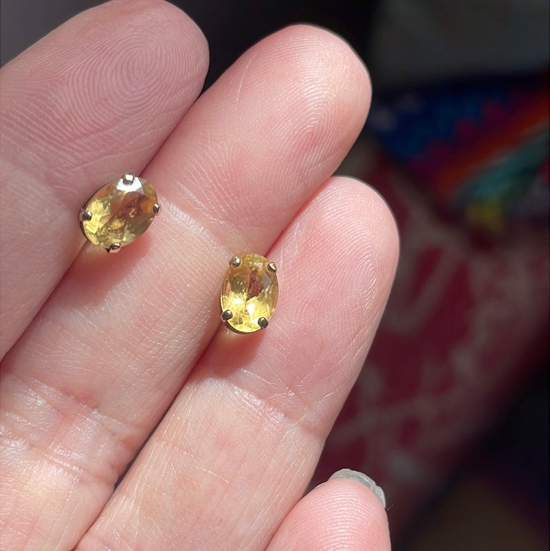 Citrine Stud Earrings - 10k Gold - Vintage