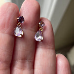 Amethyst Drop Earrings - Rose de France - 14k Gold - Vintage