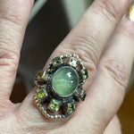 Prehnite Ring - Peridot and Citrine - Sterling Silver - Vintage