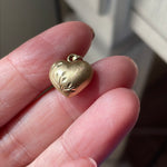 Engraved Puffy Heart Pendant - 14k Gold - Vintage