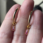 Ruby Hoop Earrings - 14k Gold Hoops - 18k Gold Drops - As Is