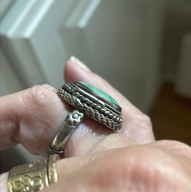 Jade Poison Ring - Carved Coral Buddha - Sterling Silver - Vintage