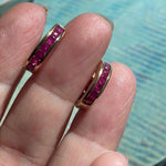 Ruby Huggie Hoop Earrings - 10k Gold - Vintage