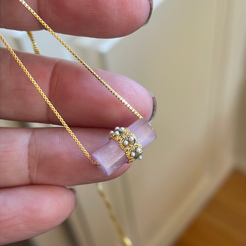 Kunzite Pendant Necklace - Vermeil - Gold over Sterling - Modern