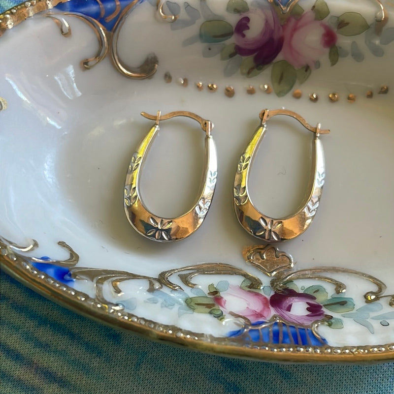 Starry Hoop Earrings - 10k Yellow and White Gold - Vintage