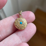 Turquoise Glass Baby Locket - Gold Filled - Vintage