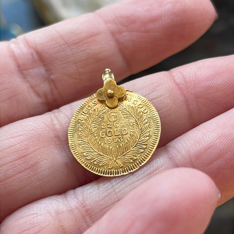 Prasana Coin Pendant - 22k Gold - 1963 - Vintage