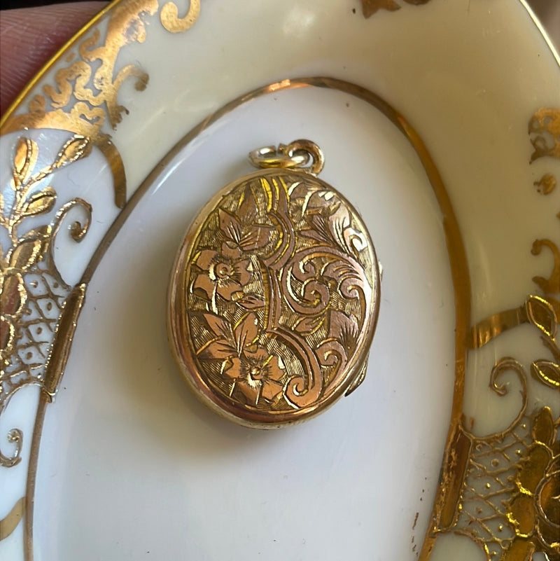 Engraved Locket - Gold Filled - Antique