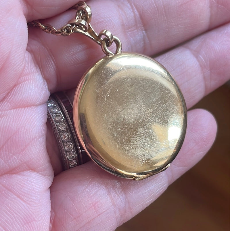 Engraved Flower Locket - Gold Filled - Antique