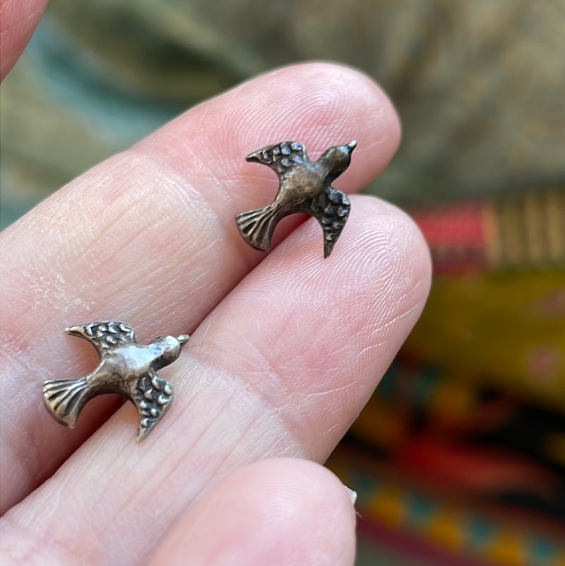 Sparrow Stud Earrings - Sterling Silver - Vintage