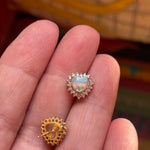 Opal Heart Diamond Stud Earrings - 14k Gold - Vintage