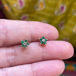 Emerald Diamond Flower Earrings - 10k Gold - Vintage