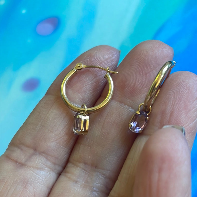 Amethyst Hoop Earrings - 14k Gold - Vintage