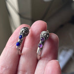 Bali Gemstone Hoop Earrings - Lapis and Amethyst - Sterling Silver - Vintage